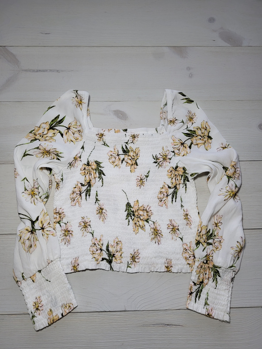 GB Girls Top Floral Peasant Cropped Smock Spring BOHO Coastal Cowgirl.